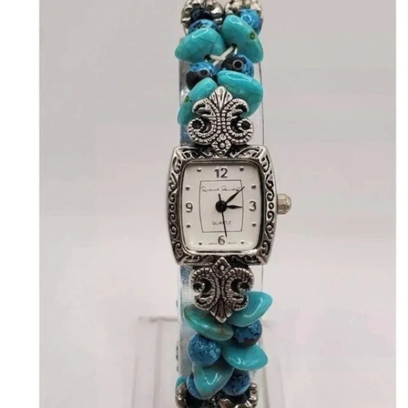 Geneva Genuine Turquoise Beaded Bracelet Watch with Silver Tone Accents O/S main image 2